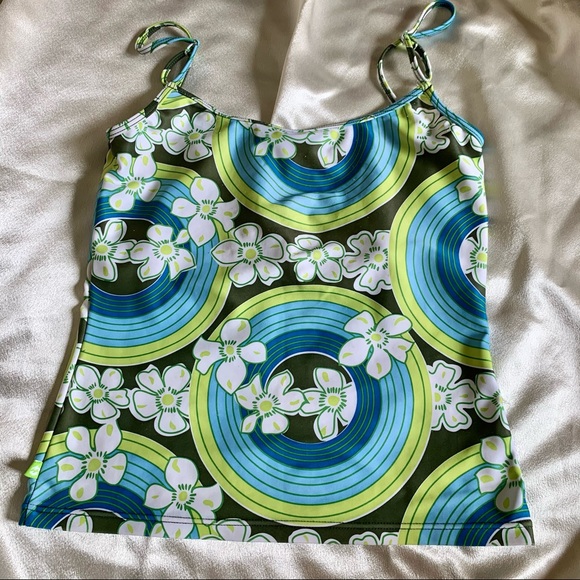 Y2K Groovy Lime Green and Blue Swim Top - Picture 8 of 12